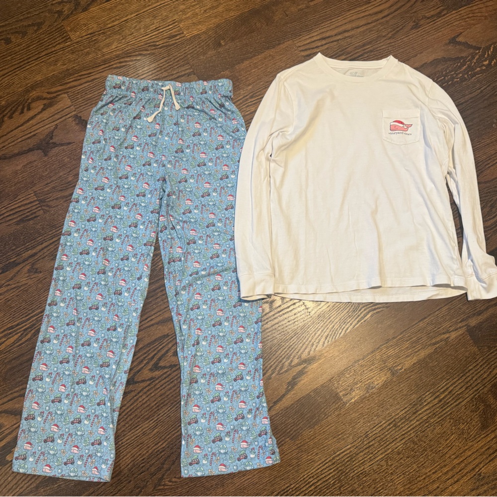 Kids Vineyard Vines Long Sleeve Tee and Pajamas Bottoms Set - Christmas Holiday
